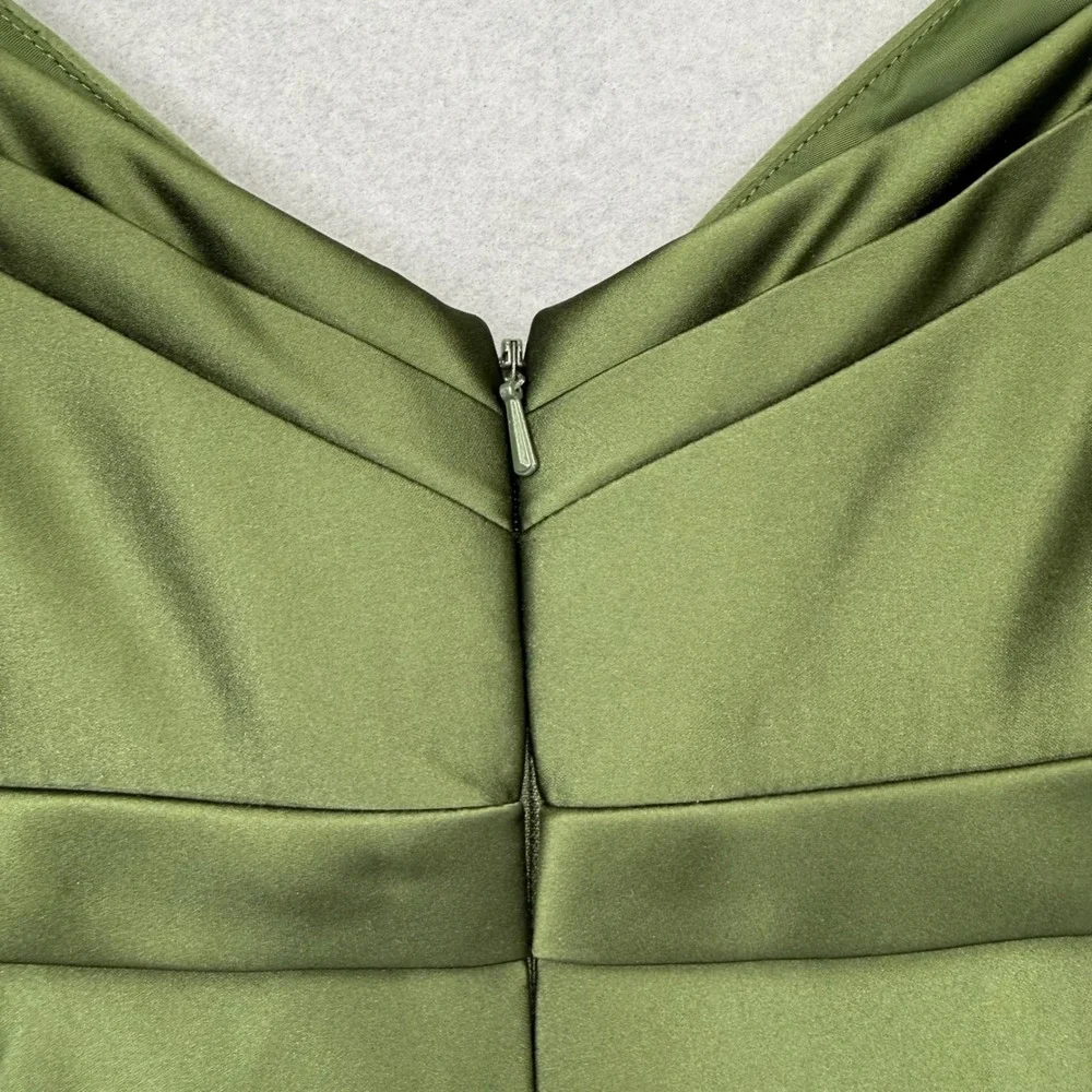 Melissa Sweet Olive Green Satin Empire Waist Bow‎ Cocktail Dress Womens Size 4